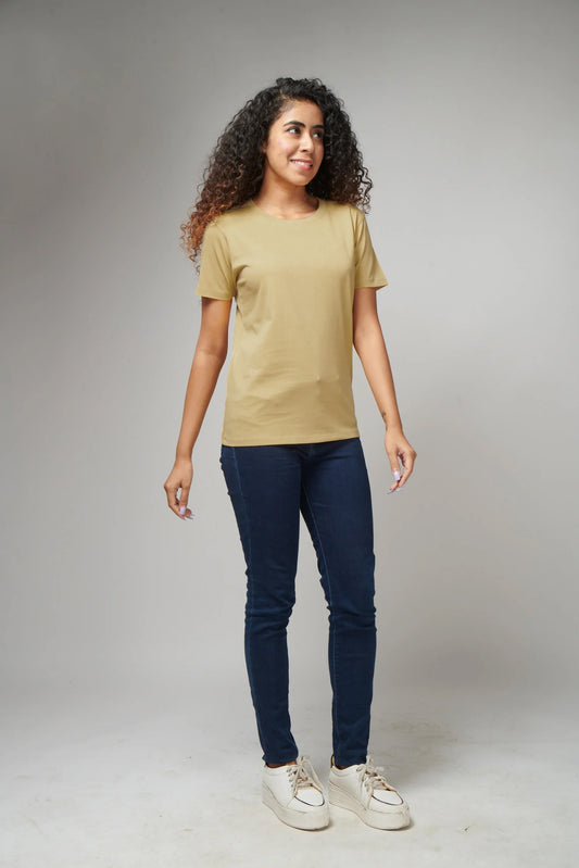 Women's Basic Cream Half Sleeves T-Shirt