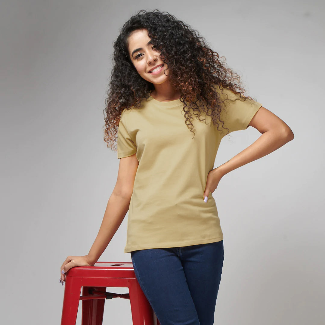 Women's Basic Cream Half Sleeves T-Shirt