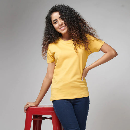 Women's Basic Yellow Half Sleeves T-Shirt