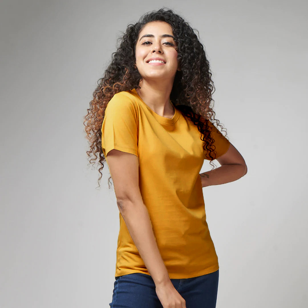 Women's Basic Mustard Half Sleeves T-Shirt