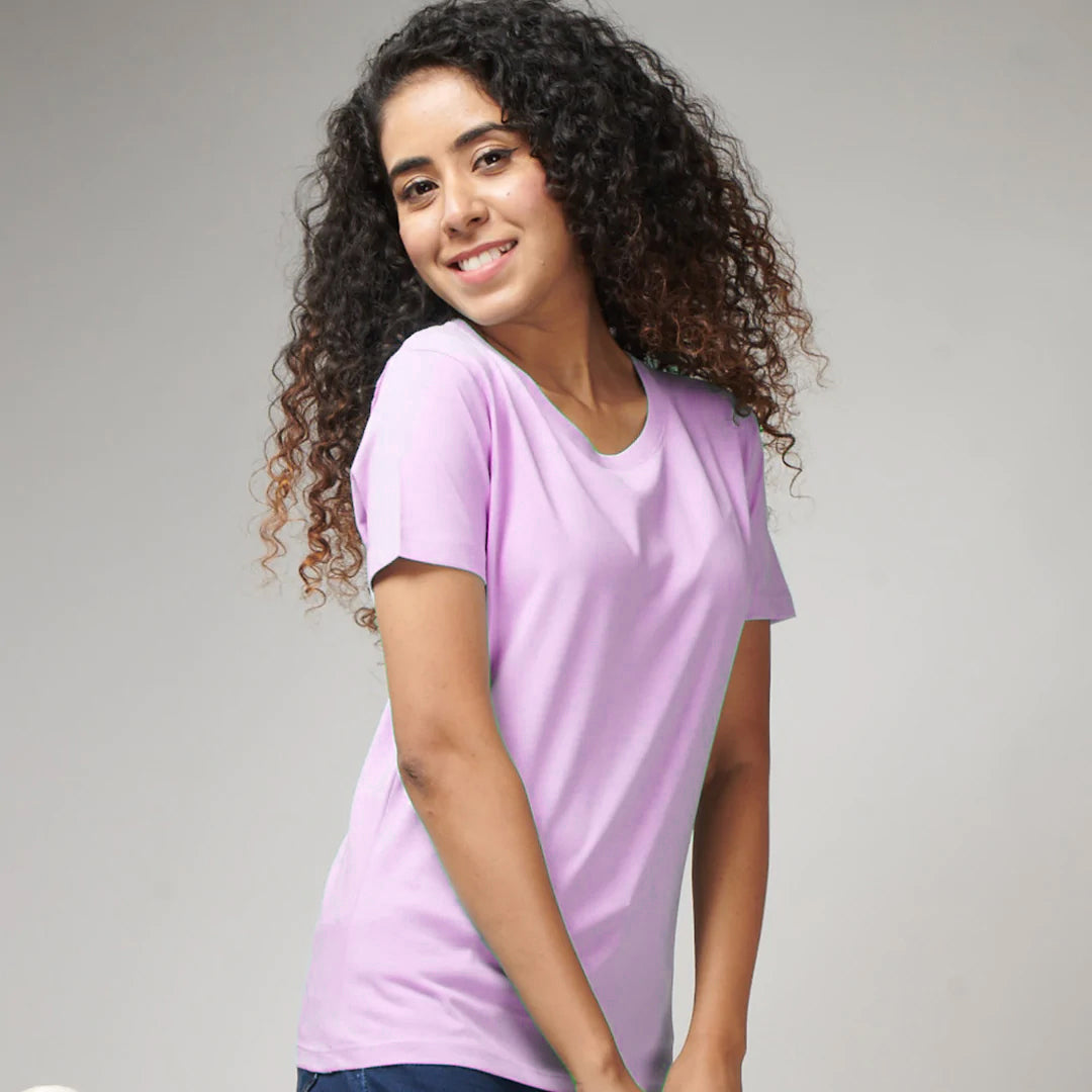 Women's Basic Light Purple Half Sleeves T-Shirt
