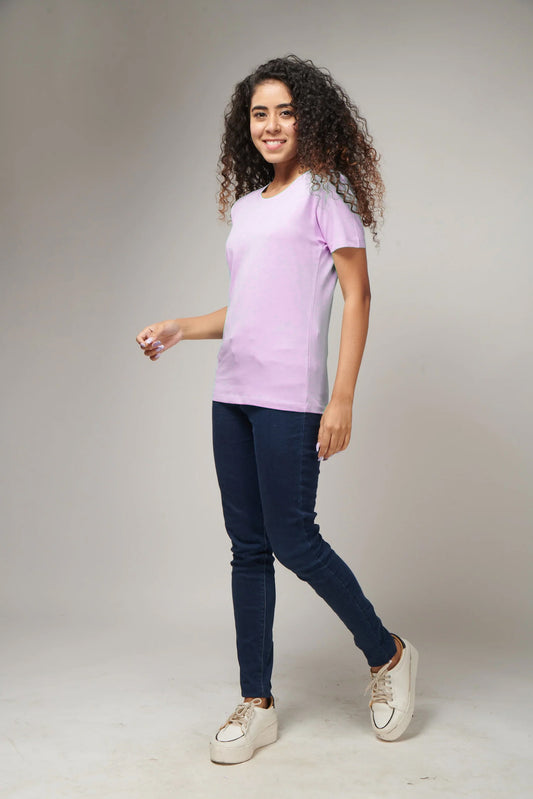Women's Basic Light Purple Half Sleeves T-Shirt