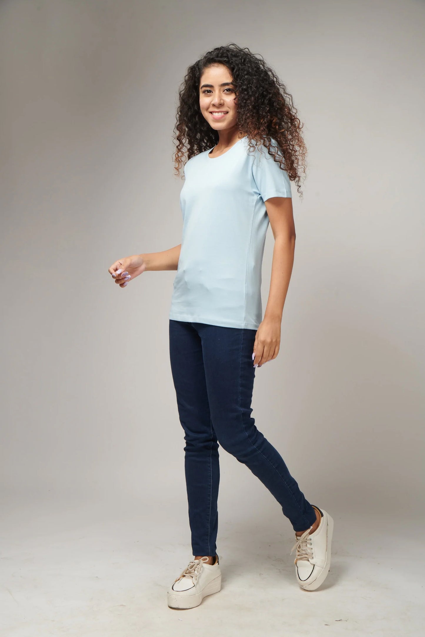 Women's Basic Sky Blue Half Sleeves T-Shirt
