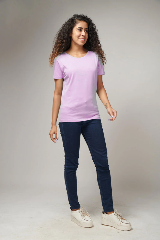 Women's Basic Light Purple Half Sleeves T-Shirt