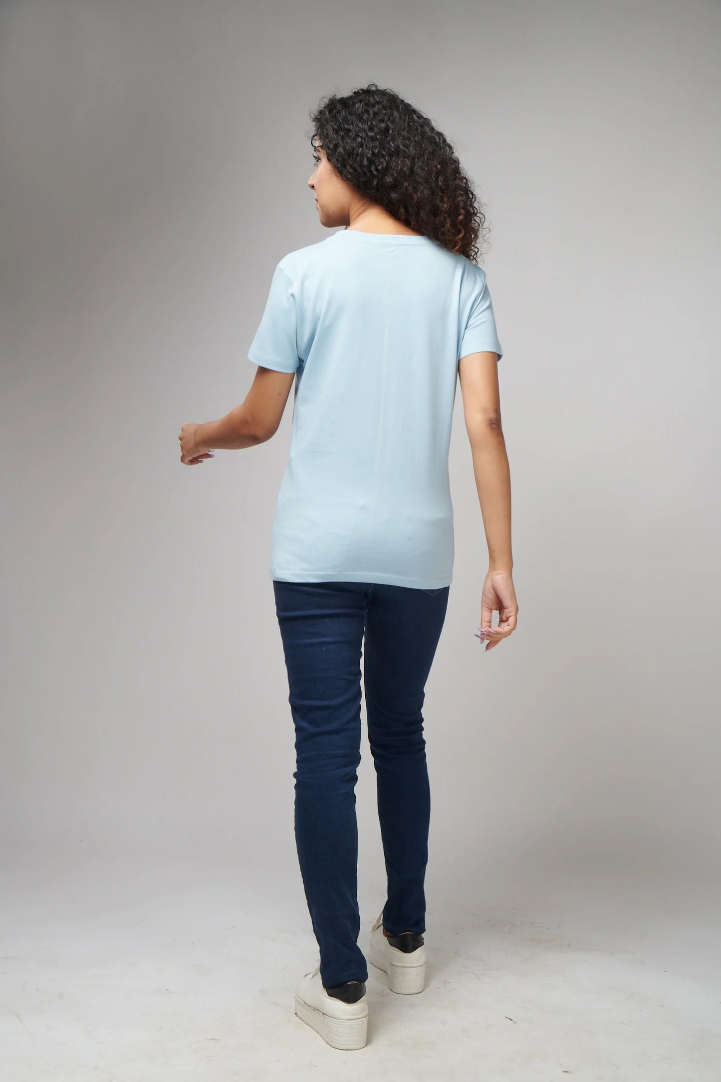 Women's Basic Sky Blue Half Sleeves T-Shirt