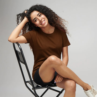 Women's Basic Brown Half Sleeves T-Shirt