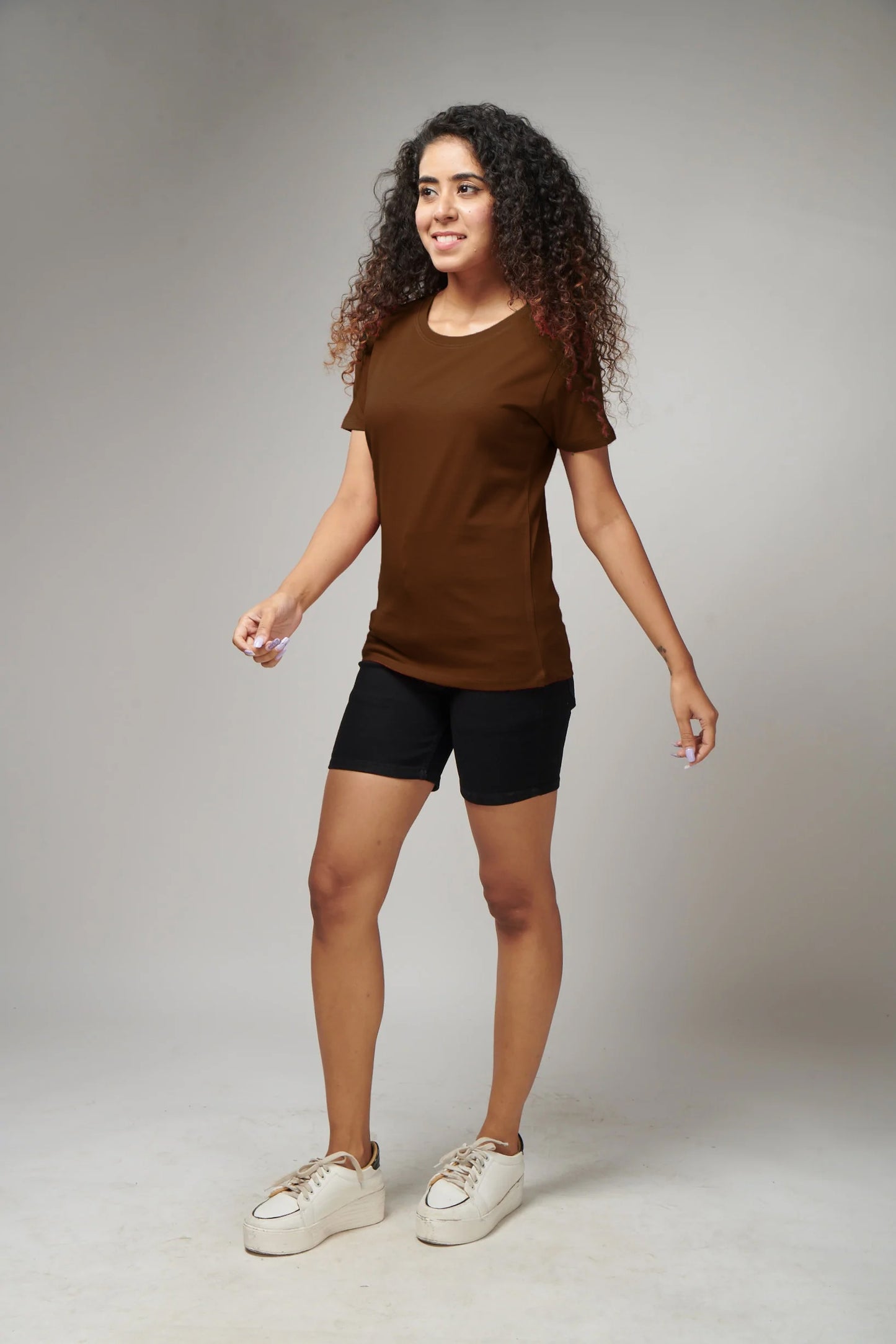Women's Basic Brown Half Sleeves T-Shirt