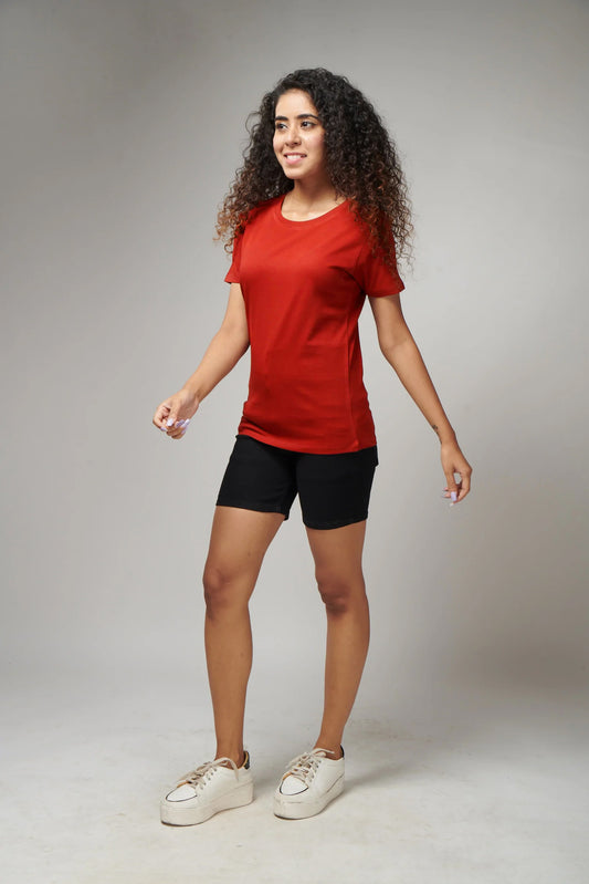 Women's Basic Red Half Sleeves T-Shirt