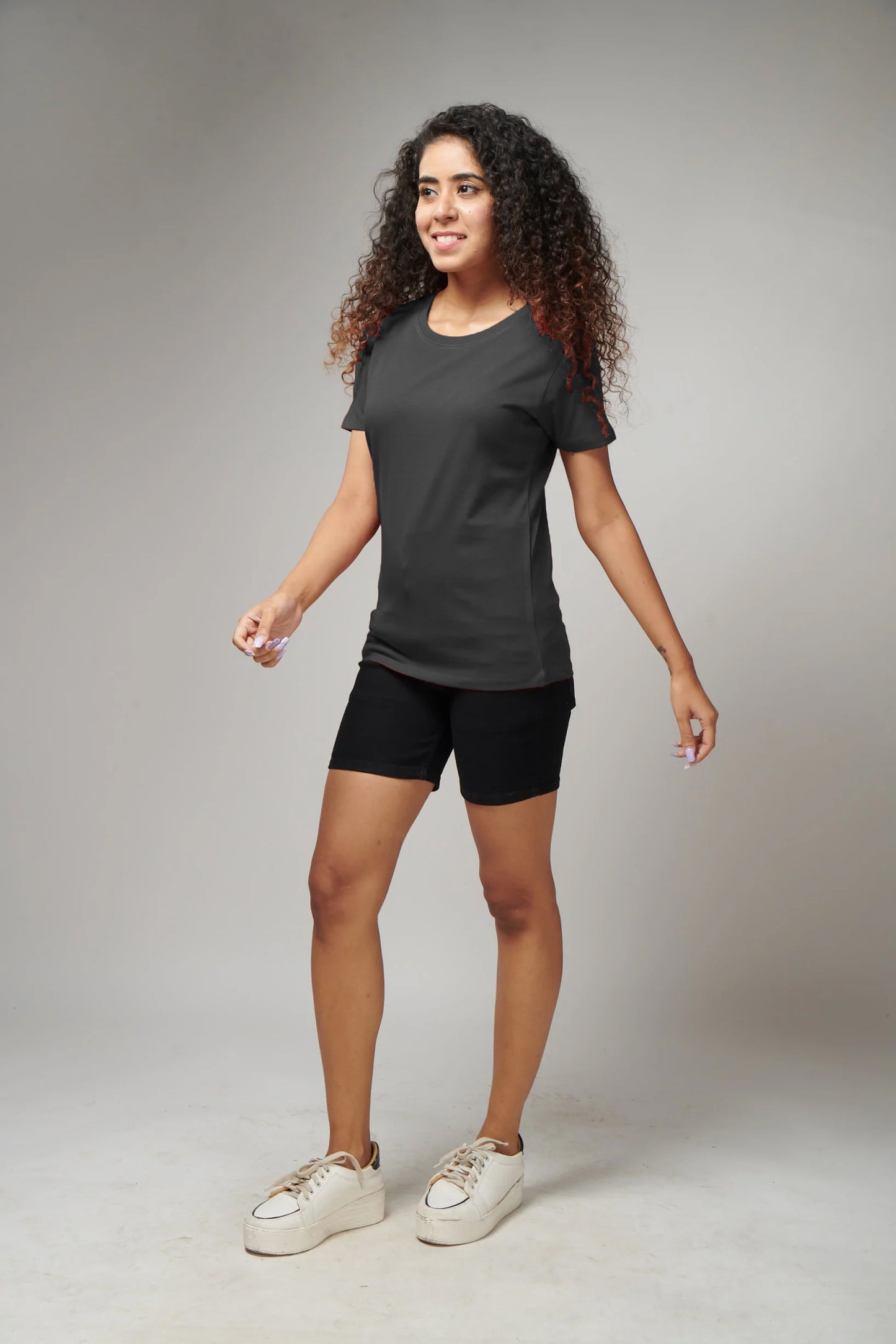 Women's Basic Dark Gray Half Sleeves T-Shirt