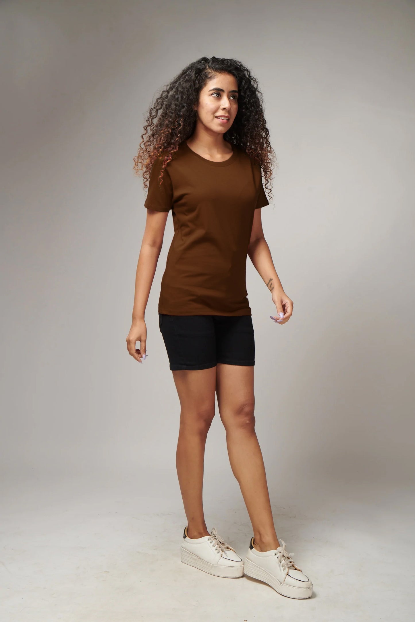 Women's Basic Brown Half Sleeves T-Shirt