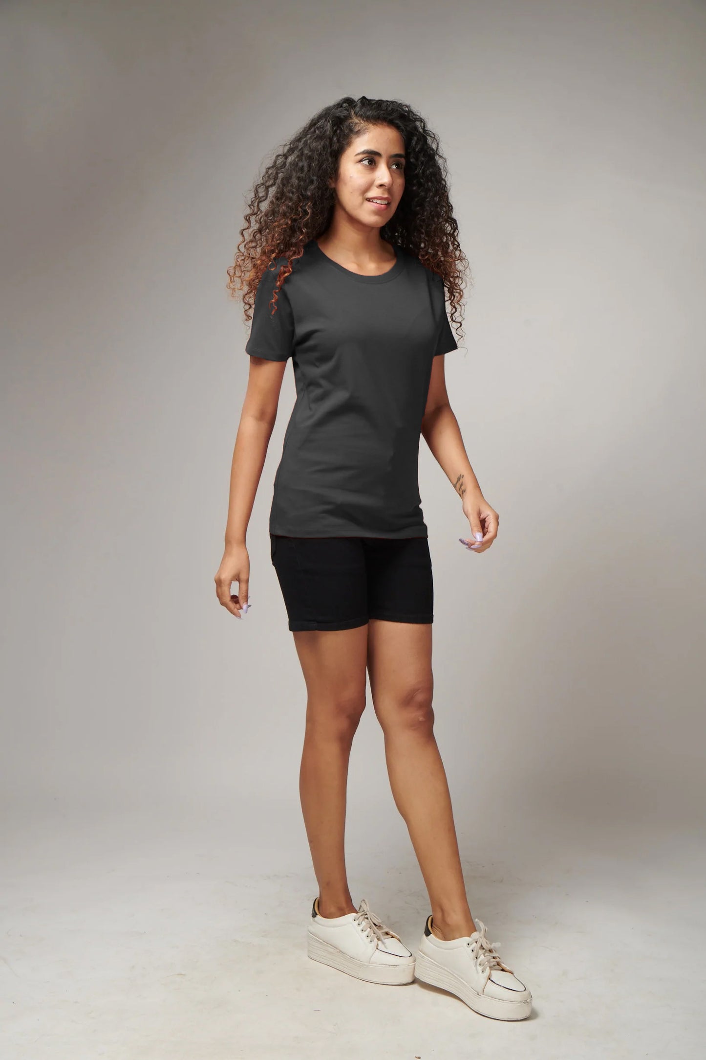 Women's Basic Dark Gray Half Sleeves T-Shirt