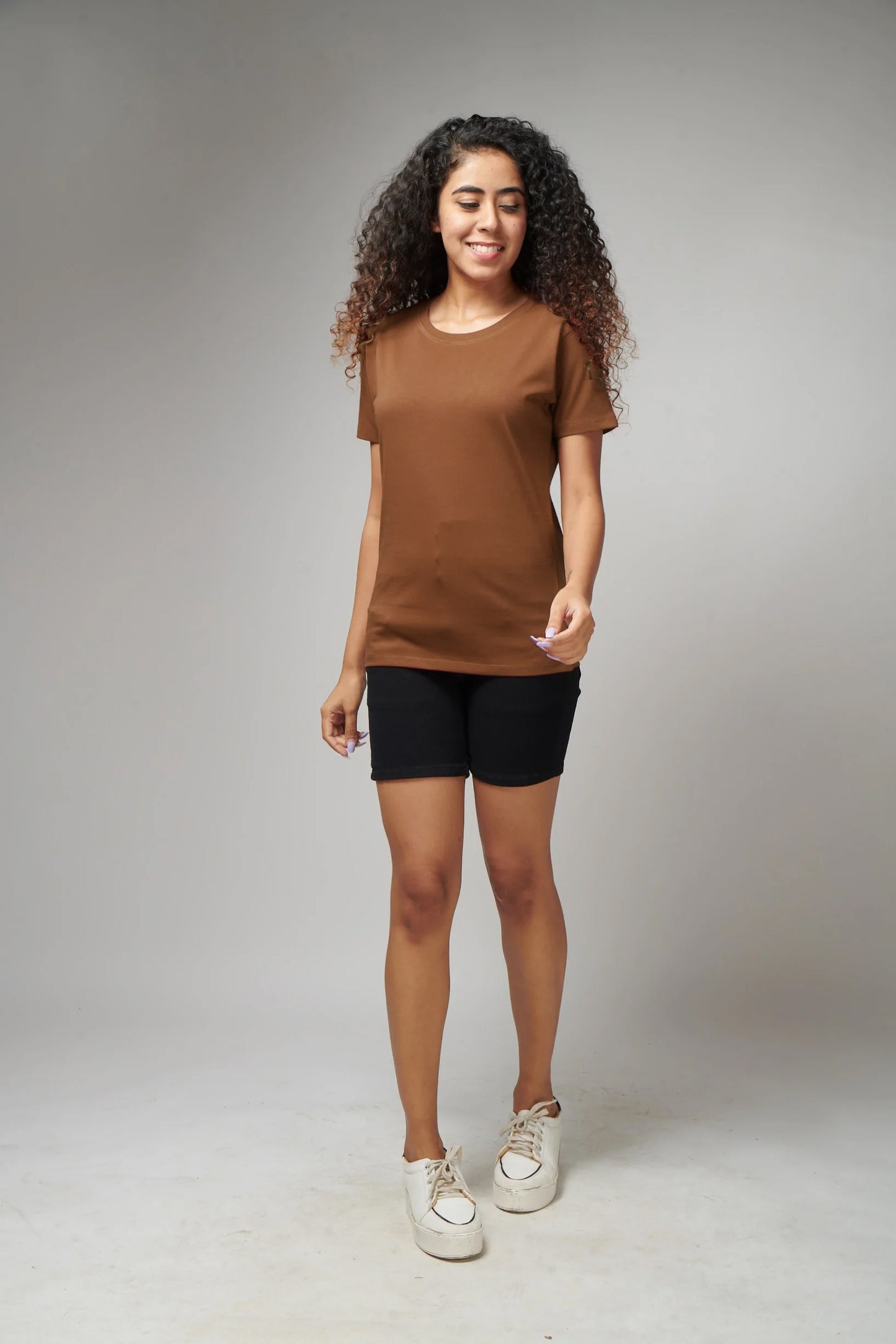 Women's Basic Beige Half Sleeves T-Shirt