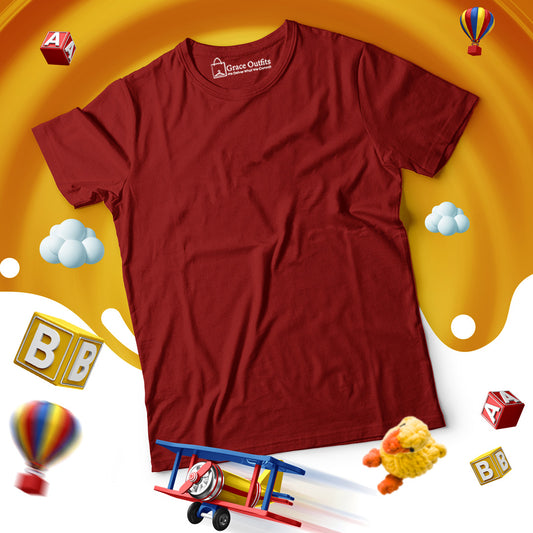 Maroon Kids Half Sleeves Basic T Shirt