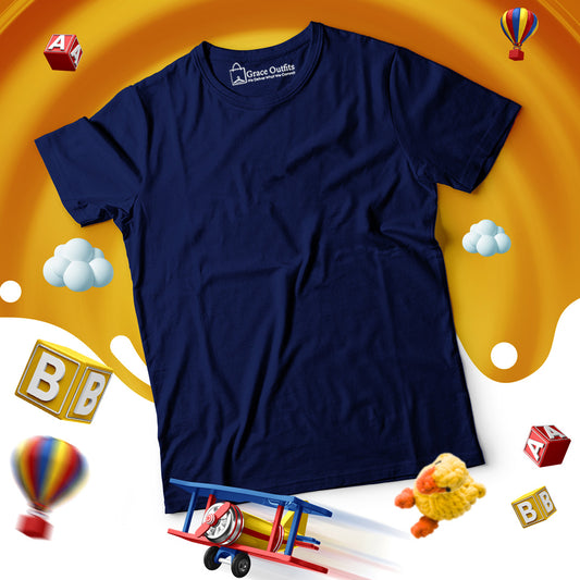 Navy Blue Kids Half Sleeves Basic T Shirt