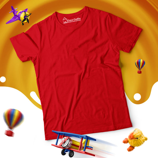 Red Kids Half Sleeves Basic T Shirt
