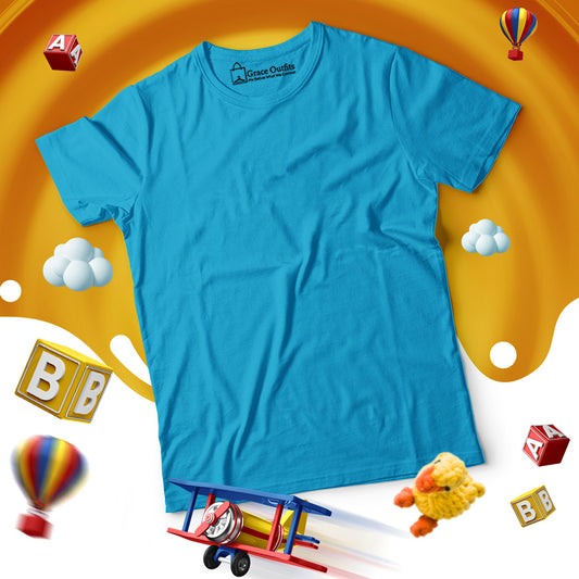 Sky Blue Kids Half Sleeves Basic T-Shirt