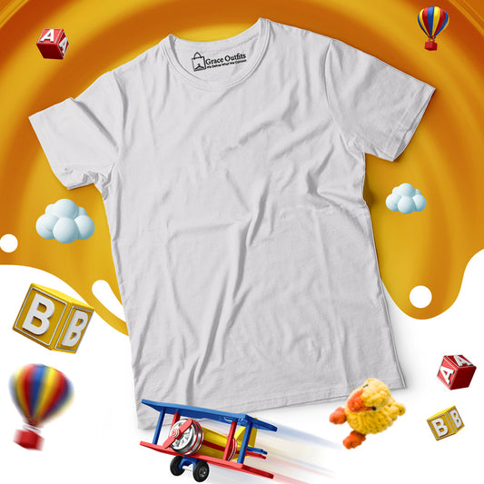 White Kids Half Sleeves Crew Neck T Shirt